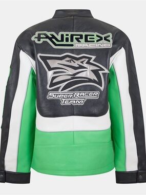 Avirex Lone Wolf Men’s Motorcycle Racer Leather Jacket Size XL Neon Green/Black
